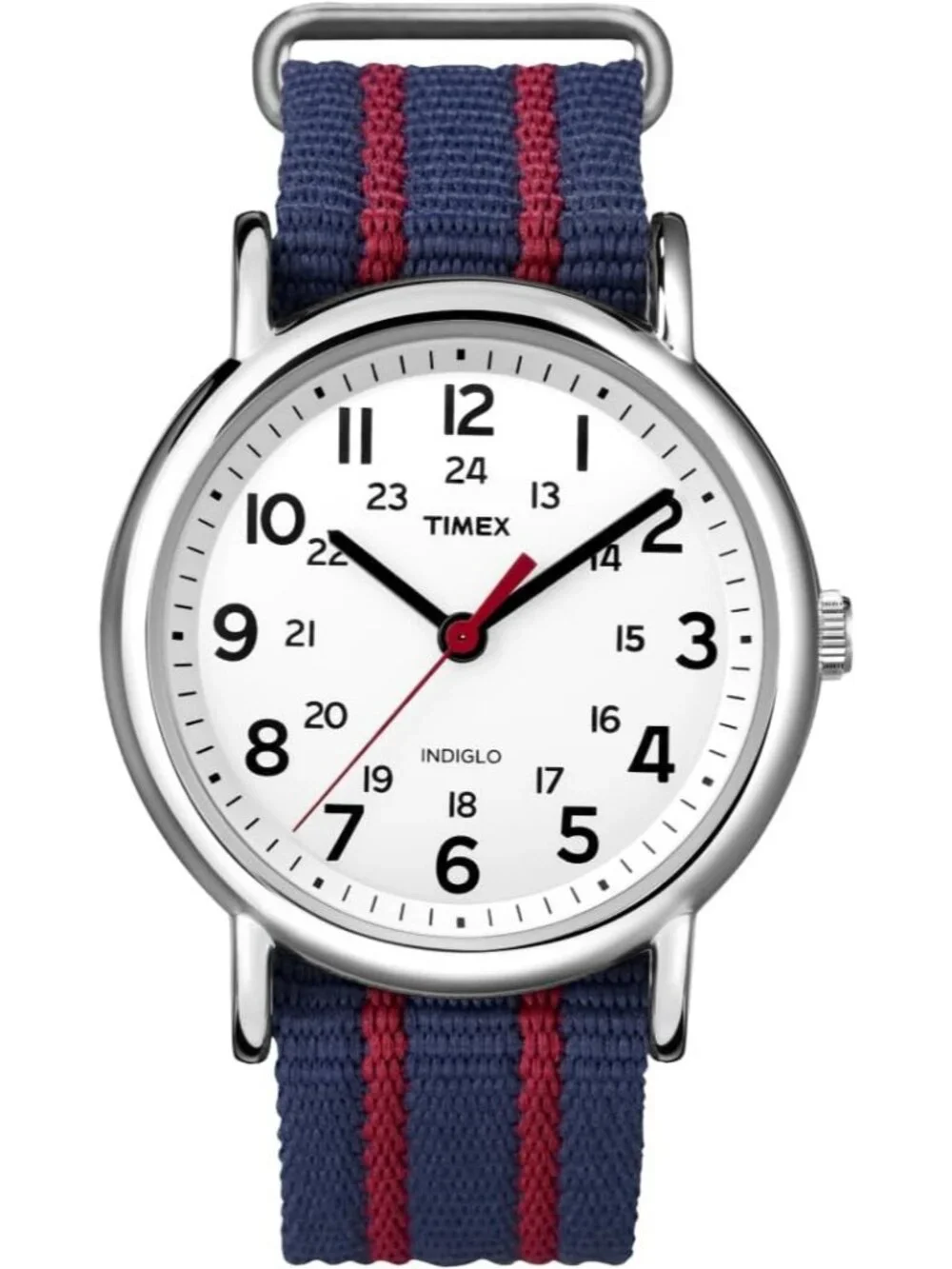 Unisex Blue And White Analog Quartz Nylon Fabric Slip Adjustable Durable Watch